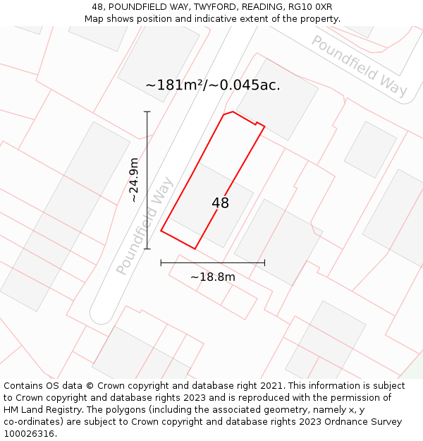 48, POUNDFIELD WAY, TWYFORD, READING, RG10 0XR: Plot and title map