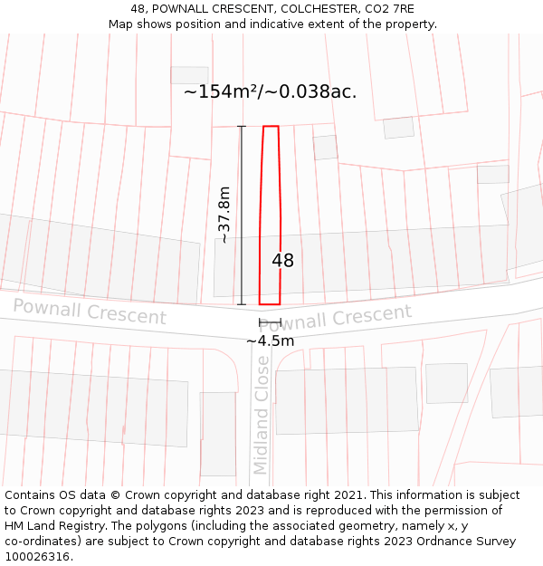 48, POWNALL CRESCENT, COLCHESTER, CO2 7RE: Plot and title map
