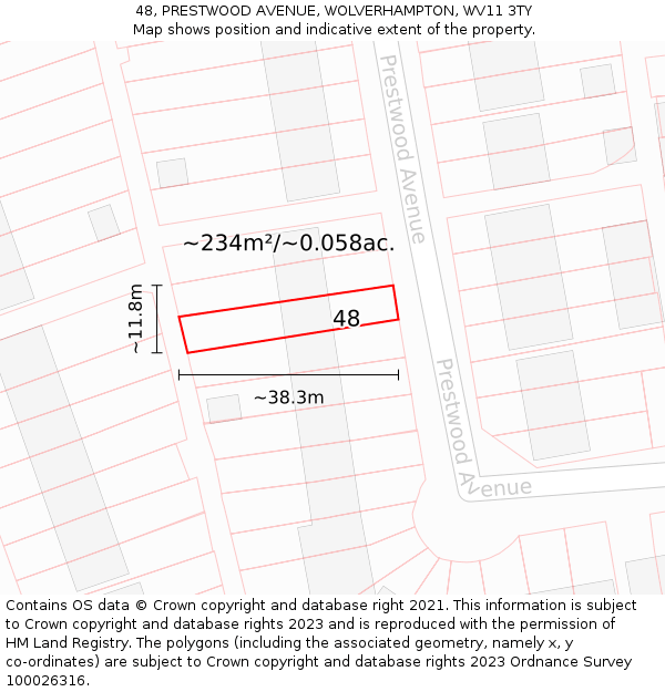 48, PRESTWOOD AVENUE, WOLVERHAMPTON, WV11 3TY: Plot and title map