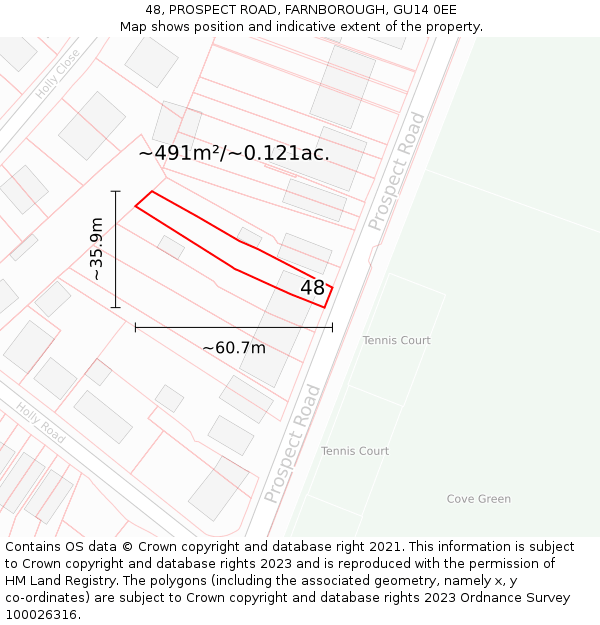48, PROSPECT ROAD, FARNBOROUGH, GU14 0EE: Plot and title map