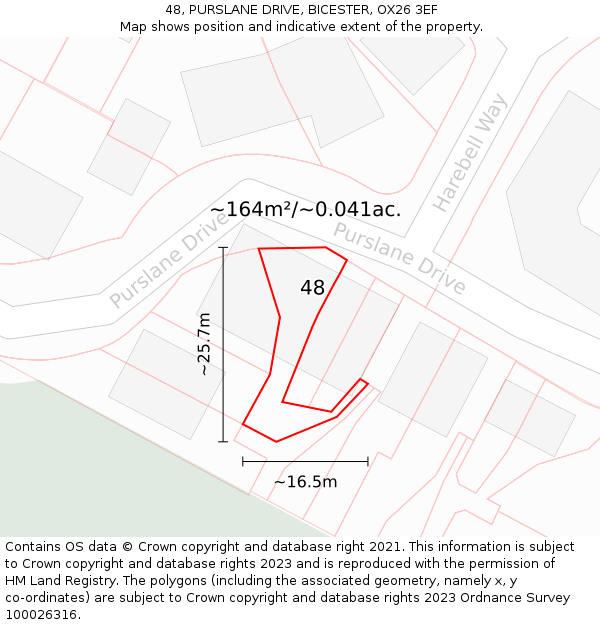 48, PURSLANE DRIVE, BICESTER, OX26 3EF: Plot and title map