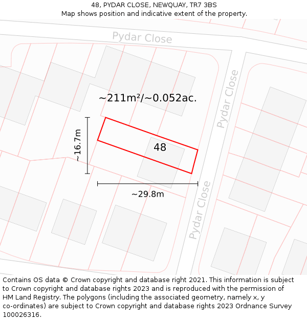 48, PYDAR CLOSE, NEWQUAY, TR7 3BS: Plot and title map