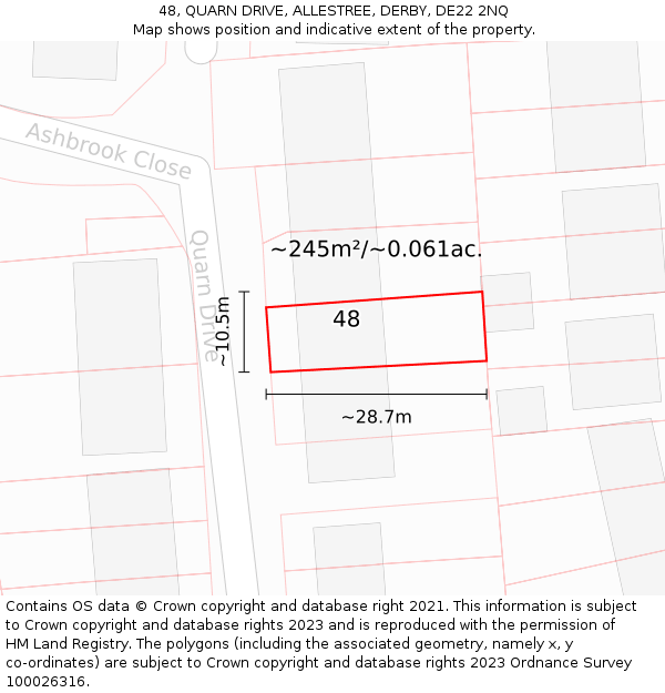 48, QUARN DRIVE, ALLESTREE, DERBY, DE22 2NQ: Plot and title map