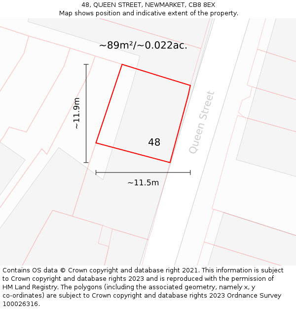 48, QUEEN STREET, NEWMARKET, CB8 8EX: Plot and title map