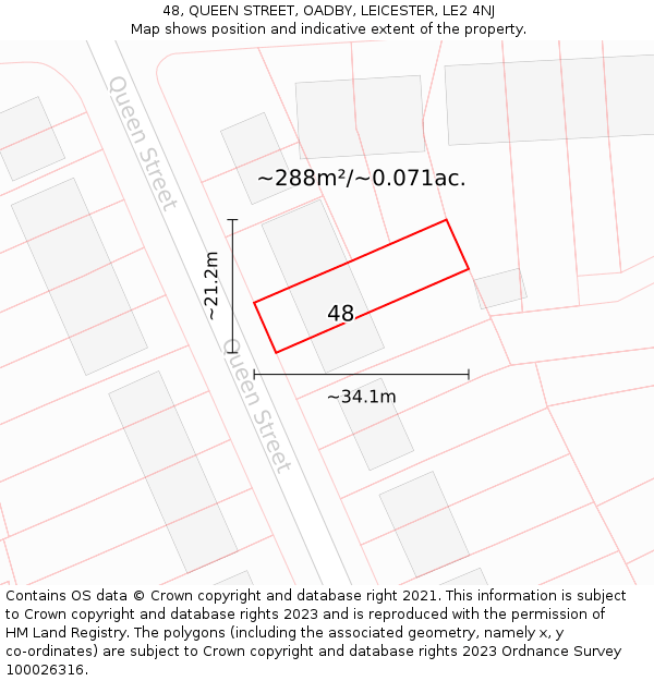 48, QUEEN STREET, OADBY, LEICESTER, LE2 4NJ: Plot and title map