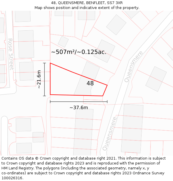 48, QUEENSMERE, BENFLEET, SS7 3XR: Plot and title map
