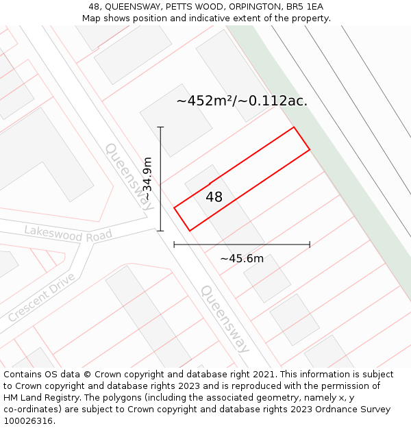 48, QUEENSWAY, PETTS WOOD, ORPINGTON, BR5 1EA: Plot and title map