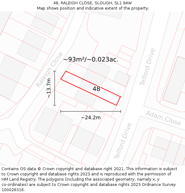 48, RALEIGH CLOSE, SLOUGH, SL1 9AW: Plot and title map