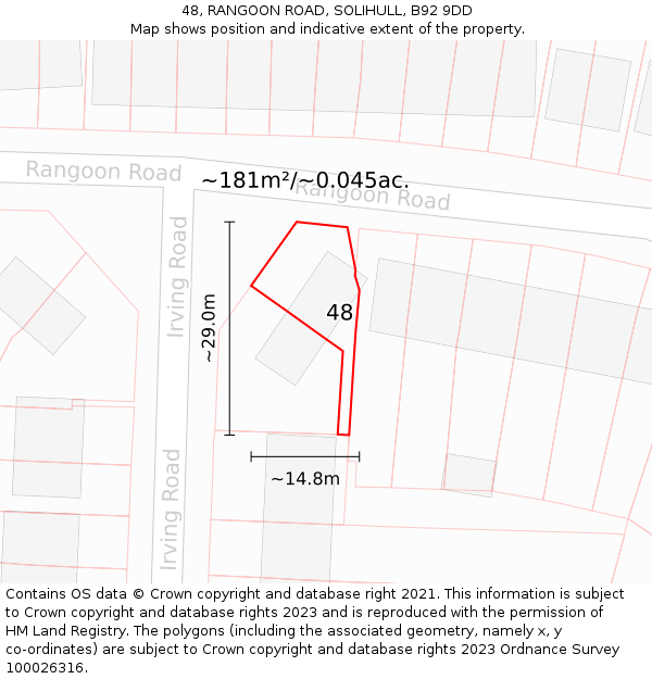 48, RANGOON ROAD, SOLIHULL, B92 9DD: Plot and title map