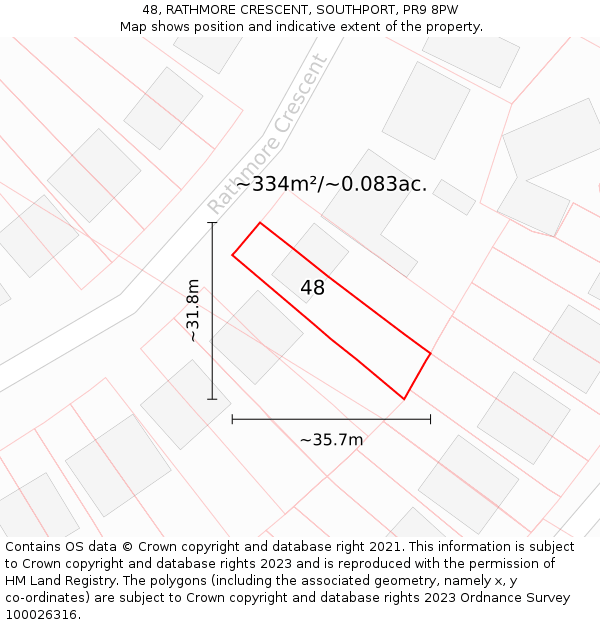48, RATHMORE CRESCENT, SOUTHPORT, PR9 8PW: Plot and title map