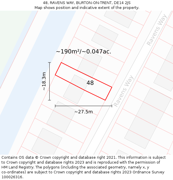 48, RAVENS WAY, BURTON-ON-TRENT, DE14 2JS: Plot and title map