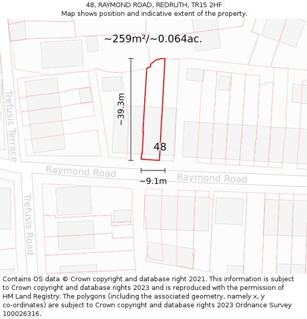 48, RAYMOND ROAD, REDRUTH, TR15 2HF: Plot and title map
