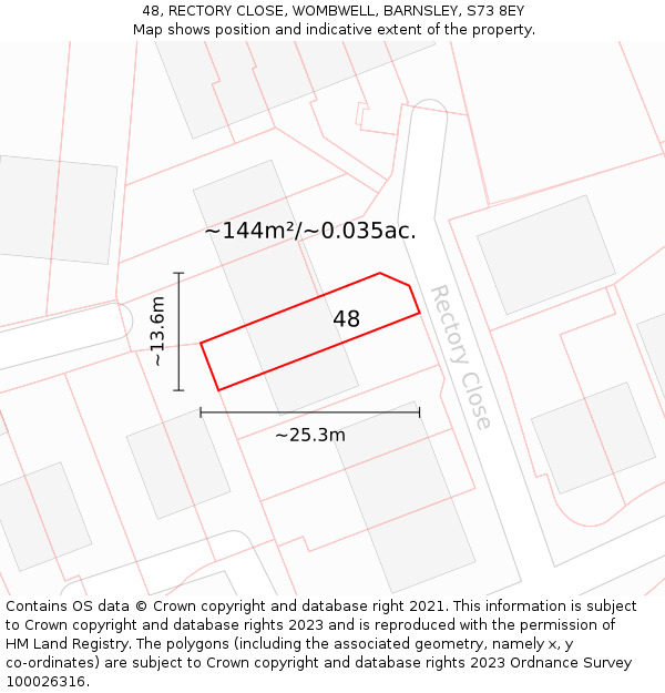 48, RECTORY CLOSE, WOMBWELL, BARNSLEY, S73 8EY: Plot and title map