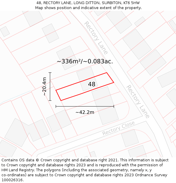 48, RECTORY LANE, LONG DITTON, SURBITON, KT6 5HW: Plot and title map
