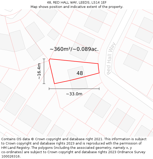 48, RED HALL WAY, LEEDS, LS14 1EF: Plot and title map
