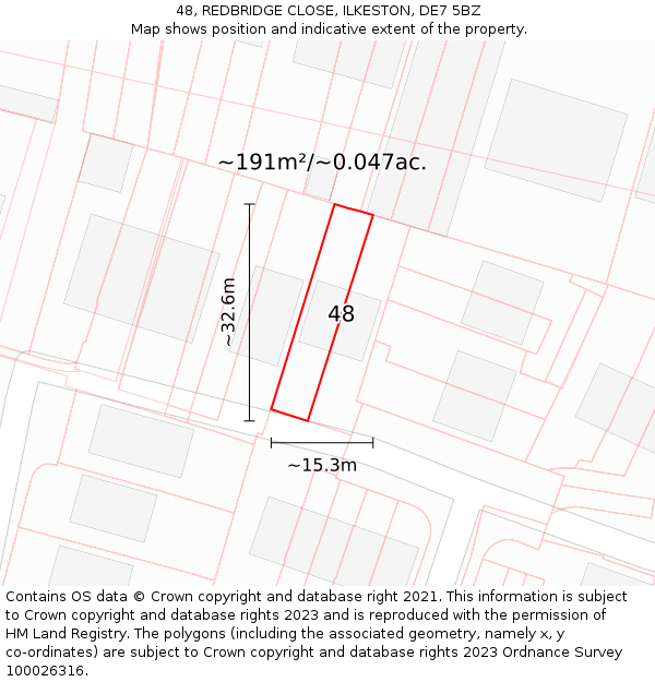 48, REDBRIDGE CLOSE, ILKESTON, DE7 5BZ: Plot and title map
