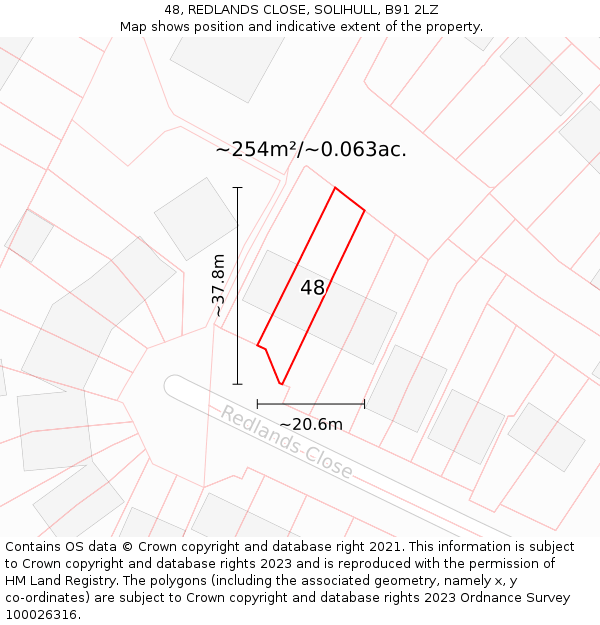 48, REDLANDS CLOSE, SOLIHULL, B91 2LZ: Plot and title map