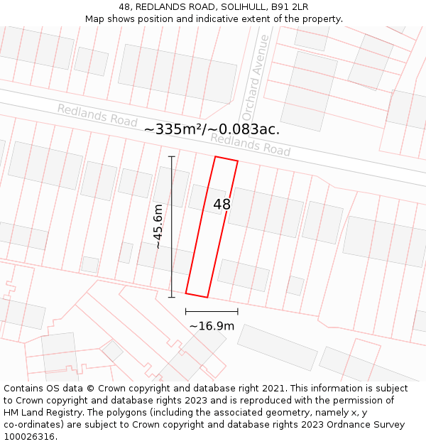48, REDLANDS ROAD, SOLIHULL, B91 2LR: Plot and title map