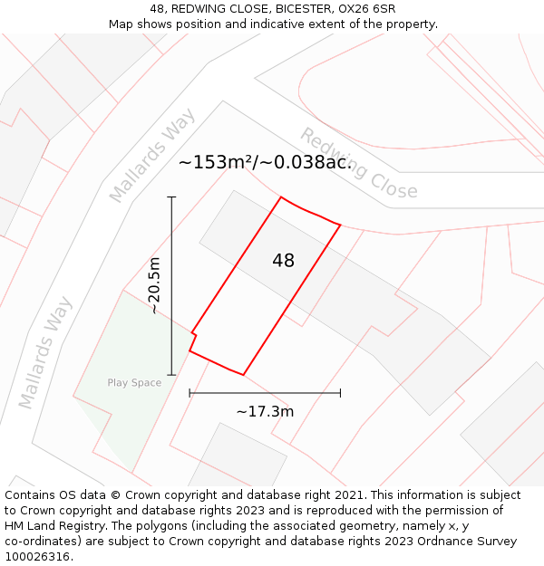 48, REDWING CLOSE, BICESTER, OX26 6SR: Plot and title map