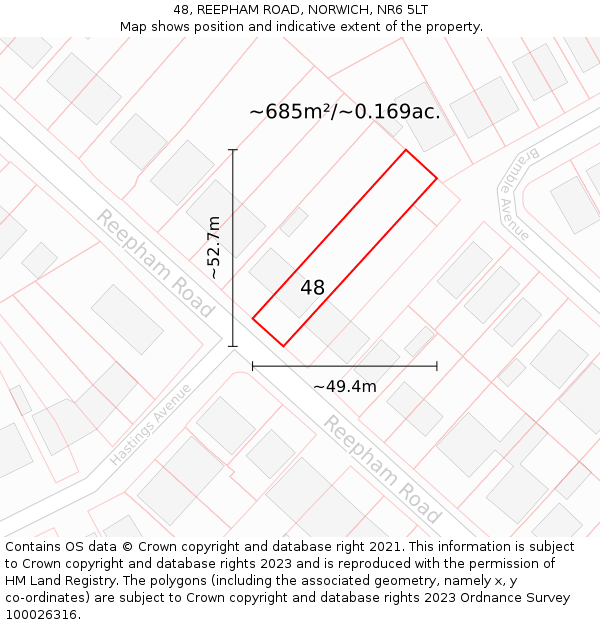 48, REEPHAM ROAD, NORWICH, NR6 5LT: Plot and title map