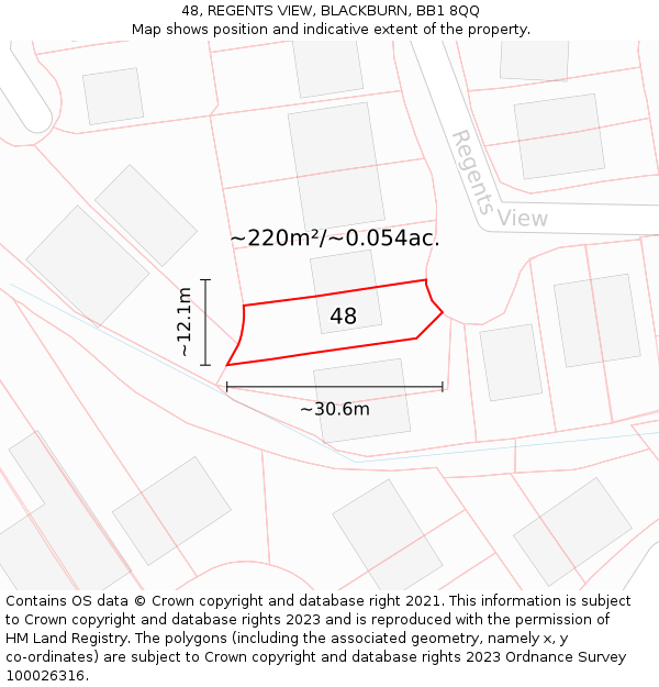 48, REGENTS VIEW, BLACKBURN, BB1 8QQ: Plot and title map