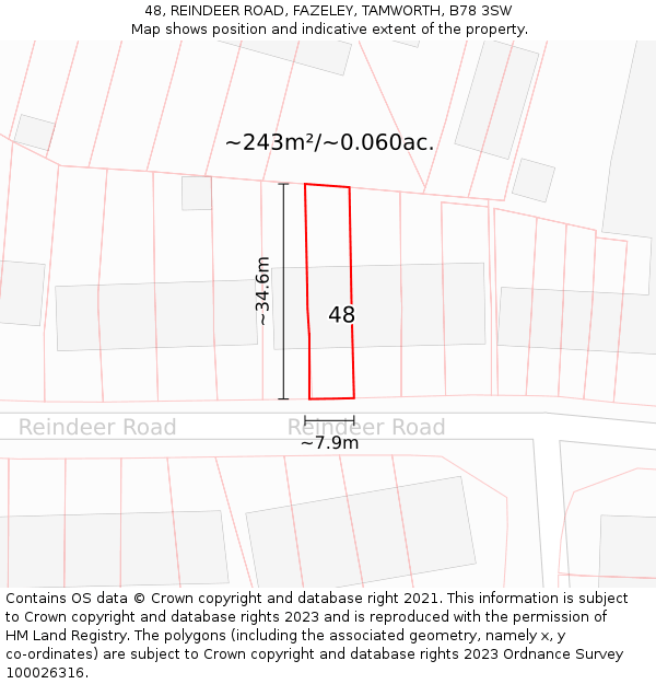48, REINDEER ROAD, FAZELEY, TAMWORTH, B78 3SW: Plot and title map