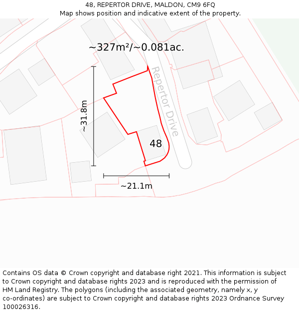 48, REPERTOR DRIVE, MALDON, CM9 6FQ: Plot and title map