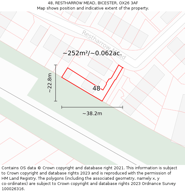 48, RESTHARROW MEAD, BICESTER, OX26 3AF: Plot and title map