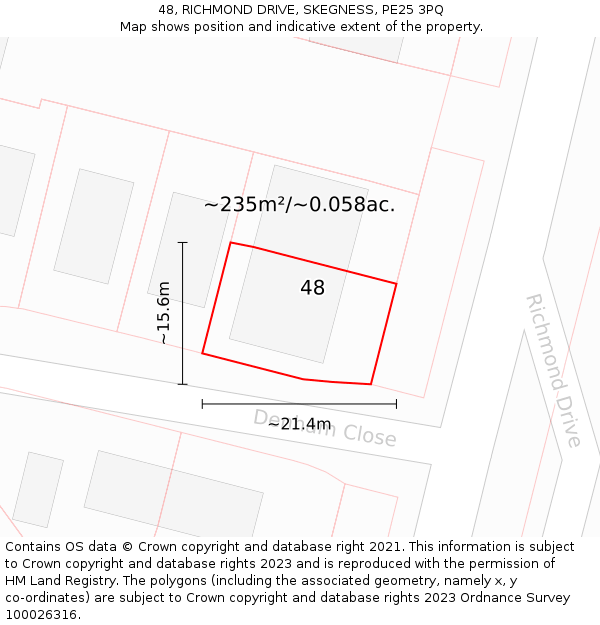 48, RICHMOND DRIVE, SKEGNESS, PE25 3PQ: Plot and title map