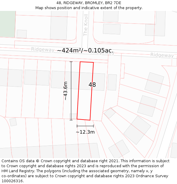 48, RIDGEWAY, BROMLEY, BR2 7DE: Plot and title map