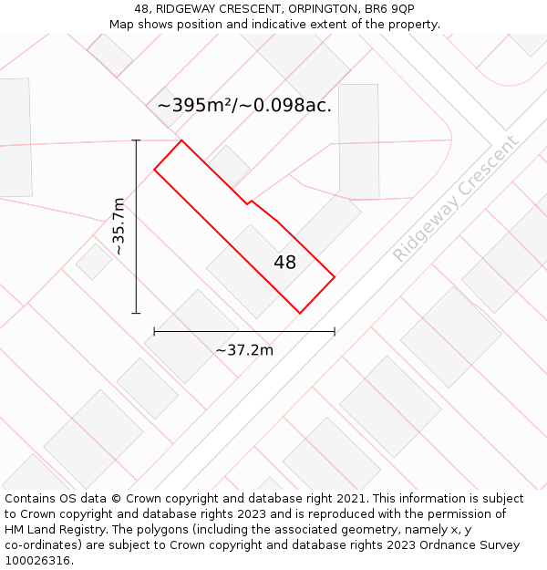 48, RIDGEWAY CRESCENT, ORPINGTON, BR6 9QP: Plot and title map
