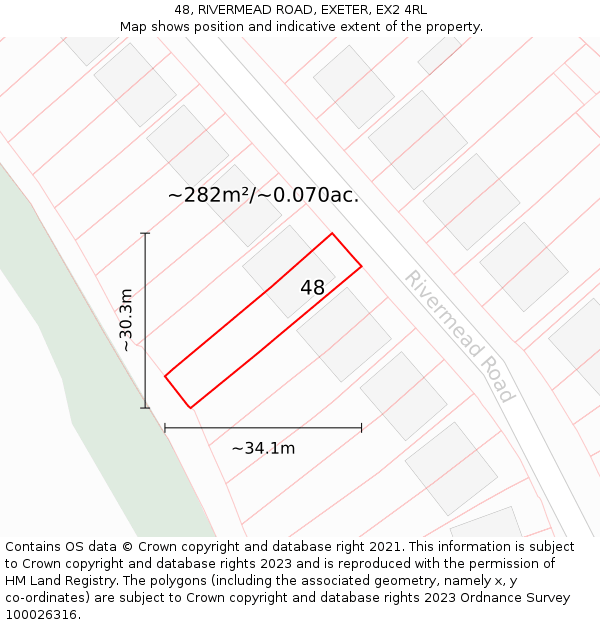 48, RIVERMEAD ROAD, EXETER, EX2 4RL: Plot and title map