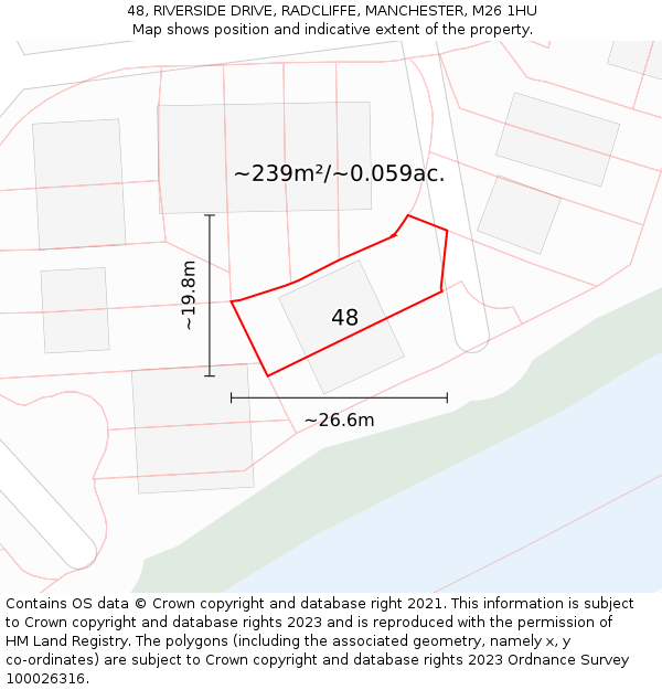 48, RIVERSIDE DRIVE, RADCLIFFE, MANCHESTER, M26 1HU: Plot and title map