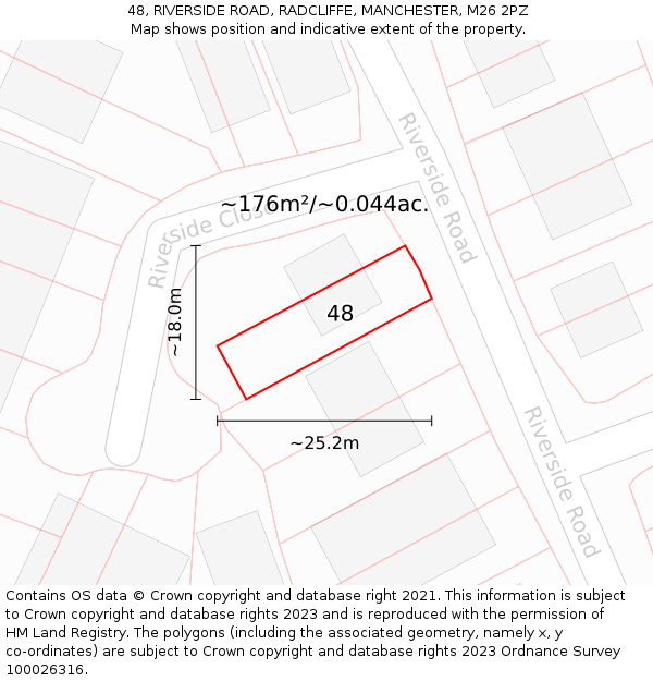 48, RIVERSIDE ROAD, RADCLIFFE, MANCHESTER, M26 2PZ: Plot and title map