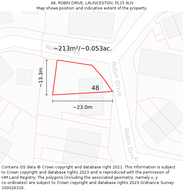 48, ROBIN DRIVE, LAUNCESTON, PL15 9LN: Plot and title map