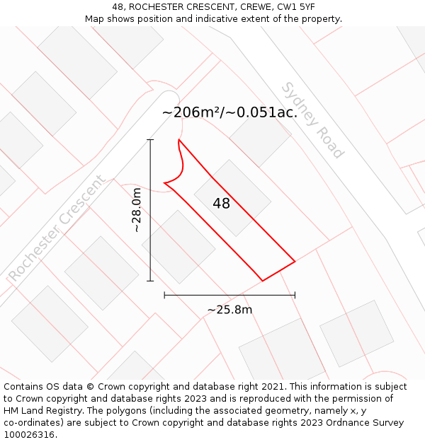 48, ROCHESTER CRESCENT, CREWE, CW1 5YF: Plot and title map