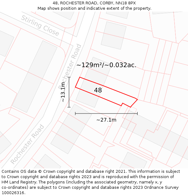 48, ROCHESTER ROAD, CORBY, NN18 8PX: Plot and title map