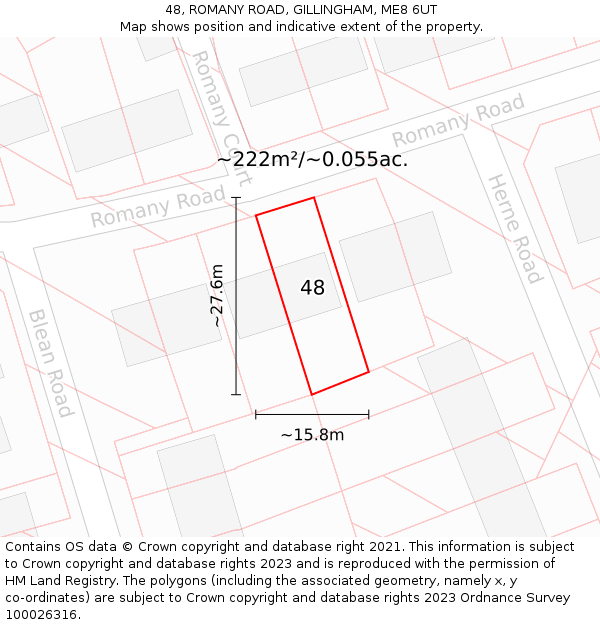 48, ROMANY ROAD, GILLINGHAM, ME8 6UT: Plot and title map