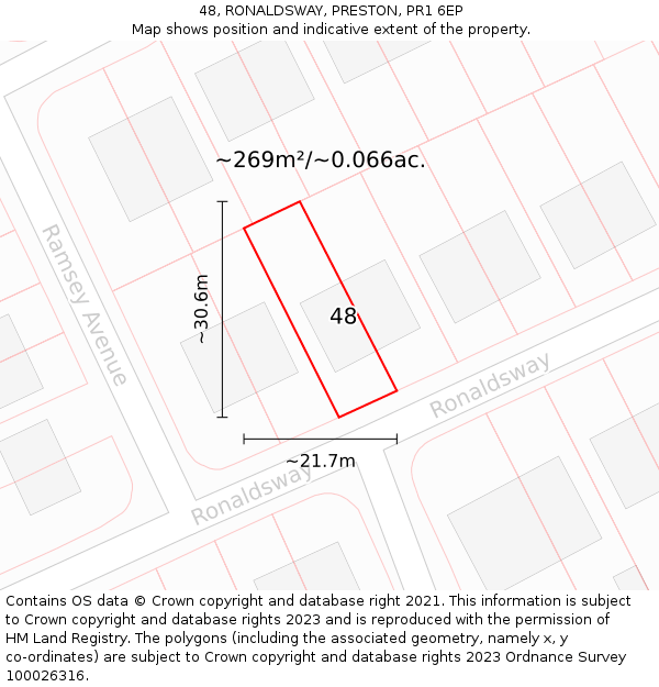 48, RONALDSWAY, PRESTON, PR1 6EP: Plot and title map