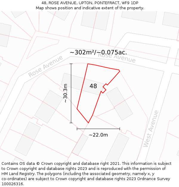 48, ROSE AVENUE, UPTON, PONTEFRACT, WF9 1DP: Plot and title map