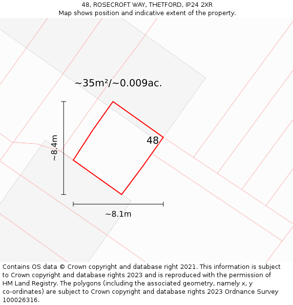 48, ROSECROFT WAY, THETFORD, IP24 2XR: Plot and title map