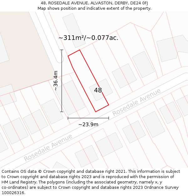 48, ROSEDALE AVENUE, ALVASTON, DERBY, DE24 0FJ: Plot and title map