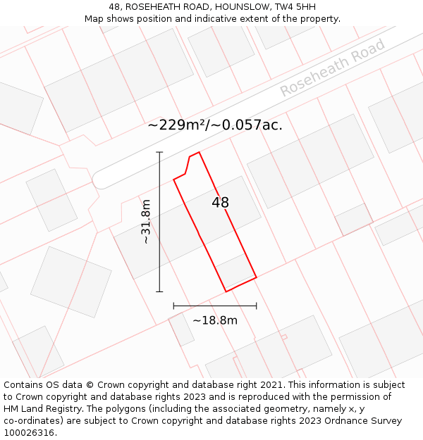 48, ROSEHEATH ROAD, HOUNSLOW, TW4 5HH: Plot and title map
