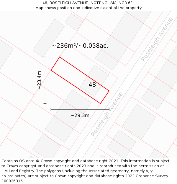 48, ROSELEIGH AVENUE, NOTTINGHAM, NG3 6FH: Plot and title map