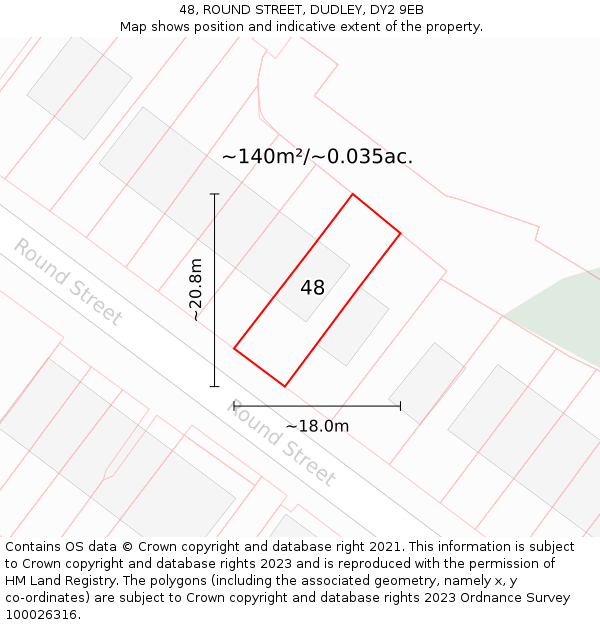 48, ROUND STREET, DUDLEY, DY2 9EB: Plot and title map