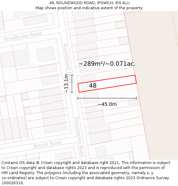 48, ROUNDWOOD ROAD, IPSWICH, IP4 4LU: Plot and title map