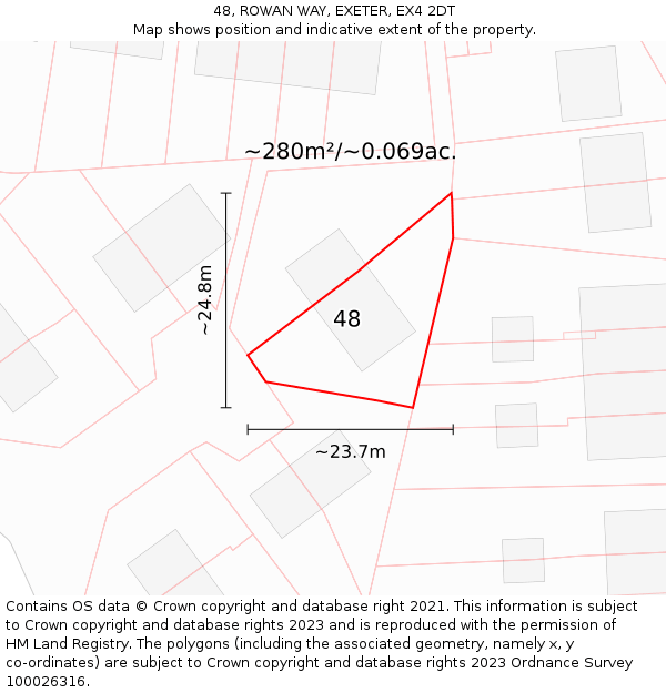 48, ROWAN WAY, EXETER, EX4 2DT: Plot and title map