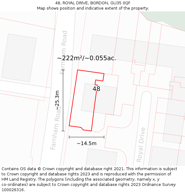 48, ROYAL DRIVE, BORDON, GU35 0QF: Plot and title map
