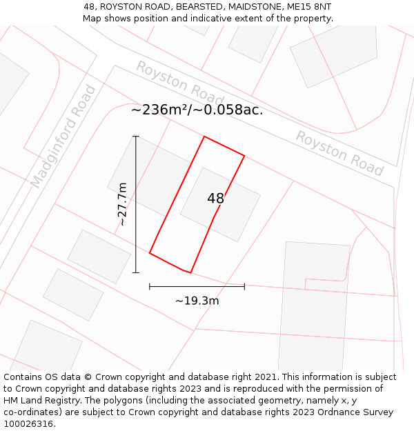 48, ROYSTON ROAD, BEARSTED, MAIDSTONE, ME15 8NT: Plot and title map
