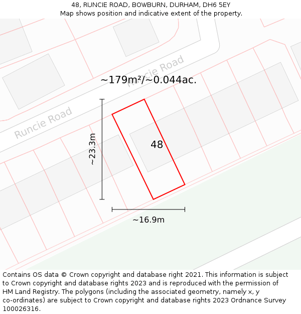 48, RUNCIE ROAD, BOWBURN, DURHAM, DH6 5EY: Plot and title map